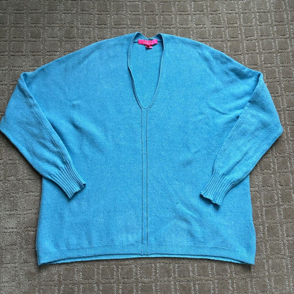 Lilly Pulitzer V Neck Sweater Small Oversized Blue Coastal Grandma Soft *READ*